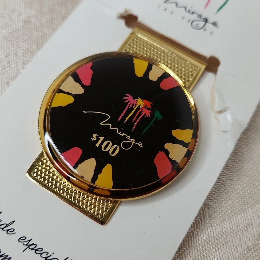 Mirage Las Vegas brass gold money clip $100 simulated poker chip